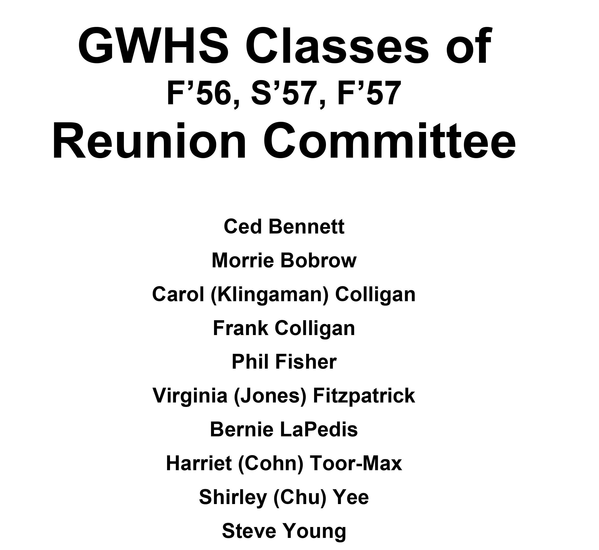 65th + 1 Year Class Reunion – SF GWHS Classes of 1957